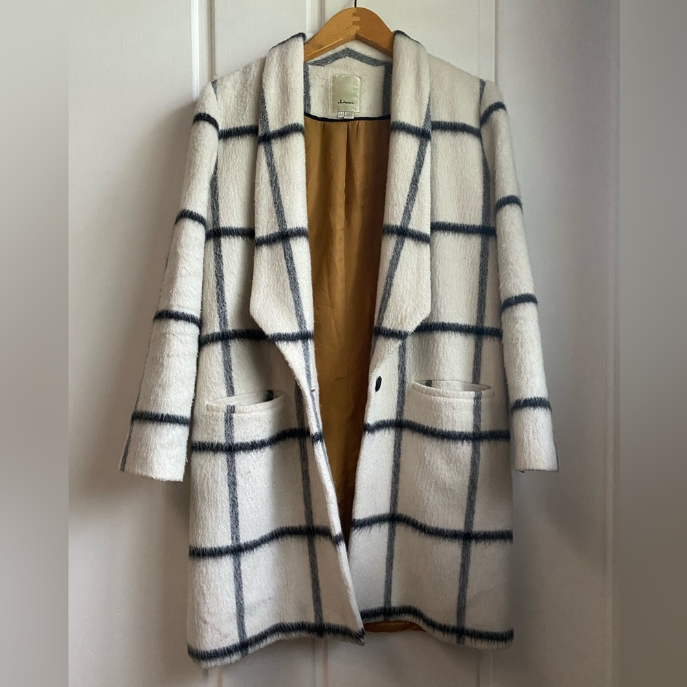 Elevenses Anthropologie Checkered Wool Coat Size US4 Womens